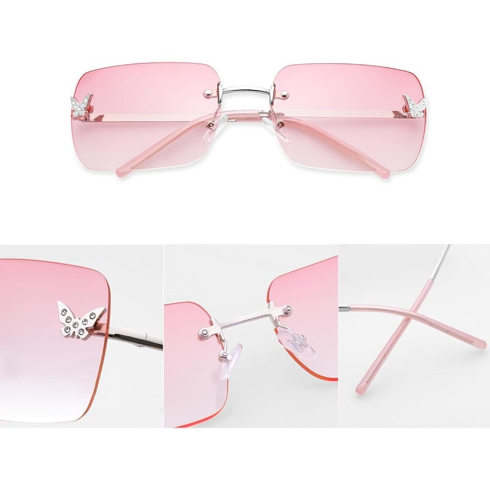 Rectangular Y2k Sunglasses Frameless Uv400 Tinted… - image 6